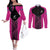 New Zealand Fern Rugby Custom Couples Matching Off The Shoulder Long Sleeve Dress and Long Sleeve Button Shirt Pink Maori Pattern