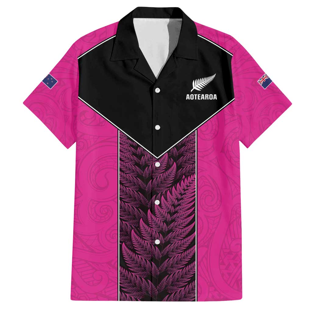 New Zealand Fern Rugby Custom Family Matching Long Sleeve Bodycon Dress and Hawaiian Shirt Pink Maori Pattern