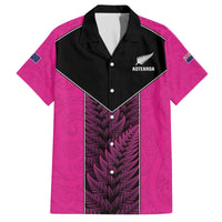 New Zealand Fern Rugby Custom Family Matching Off The Shoulder Long Sleeve Dress and Hawaiian Shirt Pink Maori Pattern