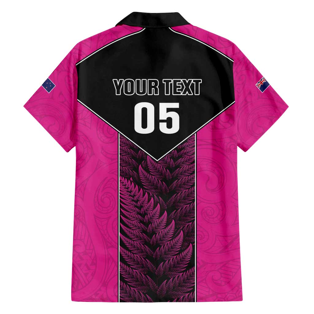 New Zealand Fern Rugby Custom Family Matching Off Shoulder Short Dress and Hawaiian Shirt Pink Maori Pattern