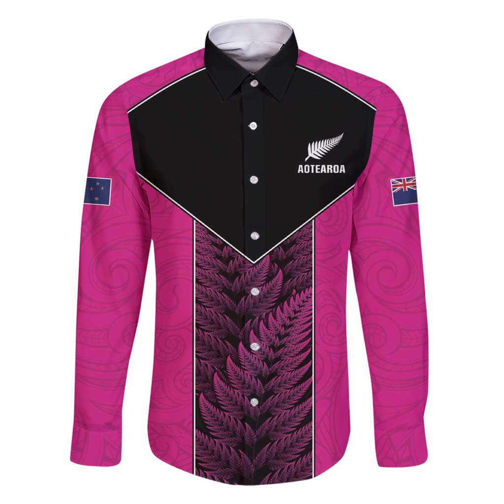 New Zealand Fern Rugby Custom Family Matching Short Sleeve Bodycon Dress and Hawaiian Shirt Pink Maori Pattern
