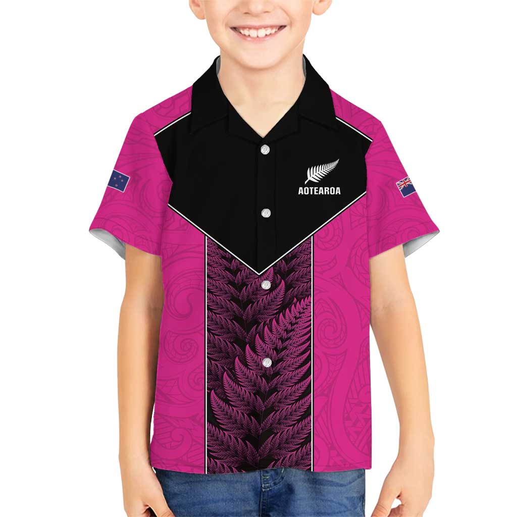New Zealand Fern Rugby Custom Family Matching Summer Maxi Dress and Hawaiian Shirt Pink Maori Pattern