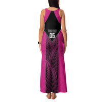 New Zealand Fern Rugby Custom Family Matching Tank Maxi Dress and Hawaiian Shirt Pink Maori Pattern