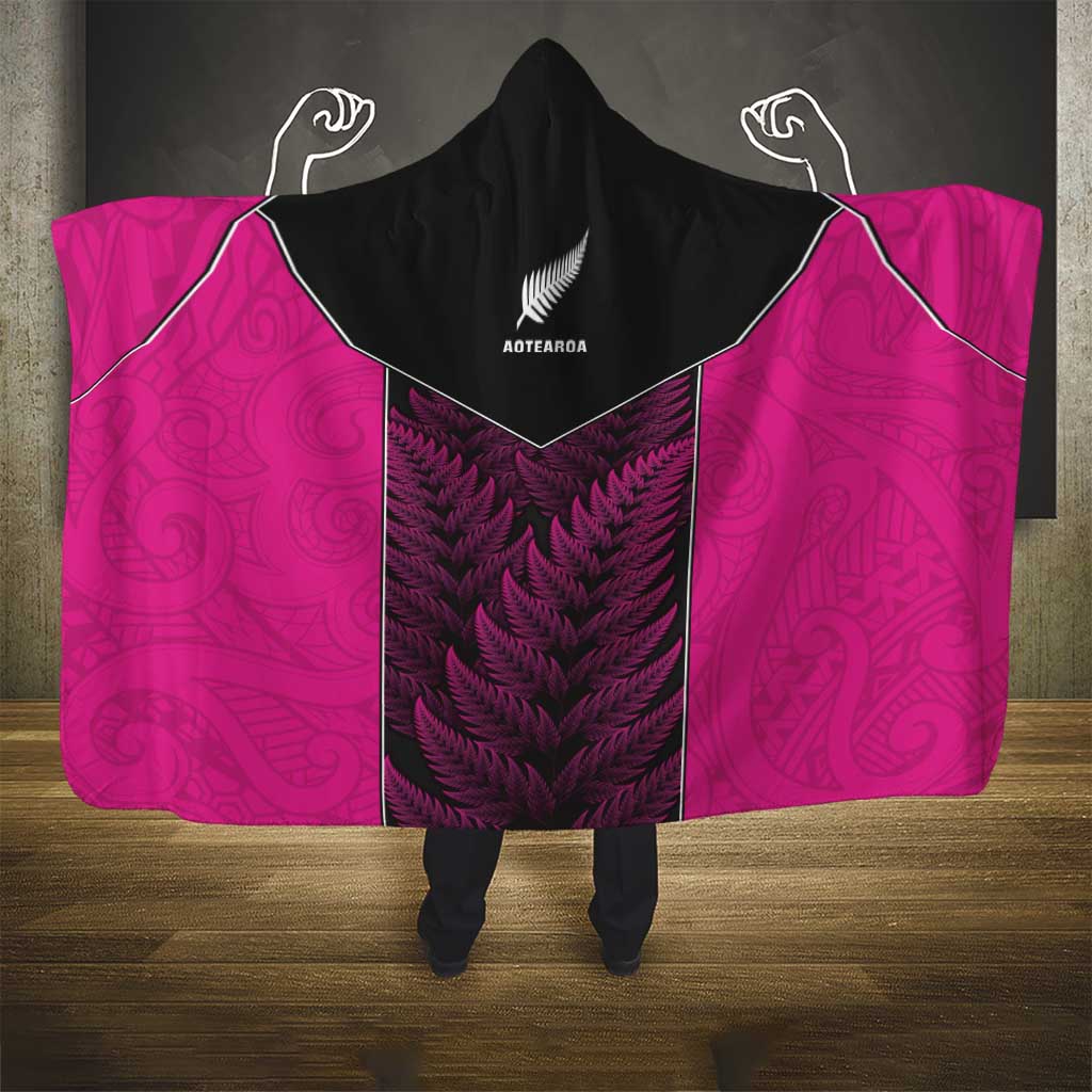 New Zealand Fern Rugby Hooded Blanket Pink Maori Pattern