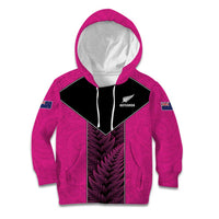 New Zealand Fern Rugby Custom Kid Hoodie Pink Maori Pattern