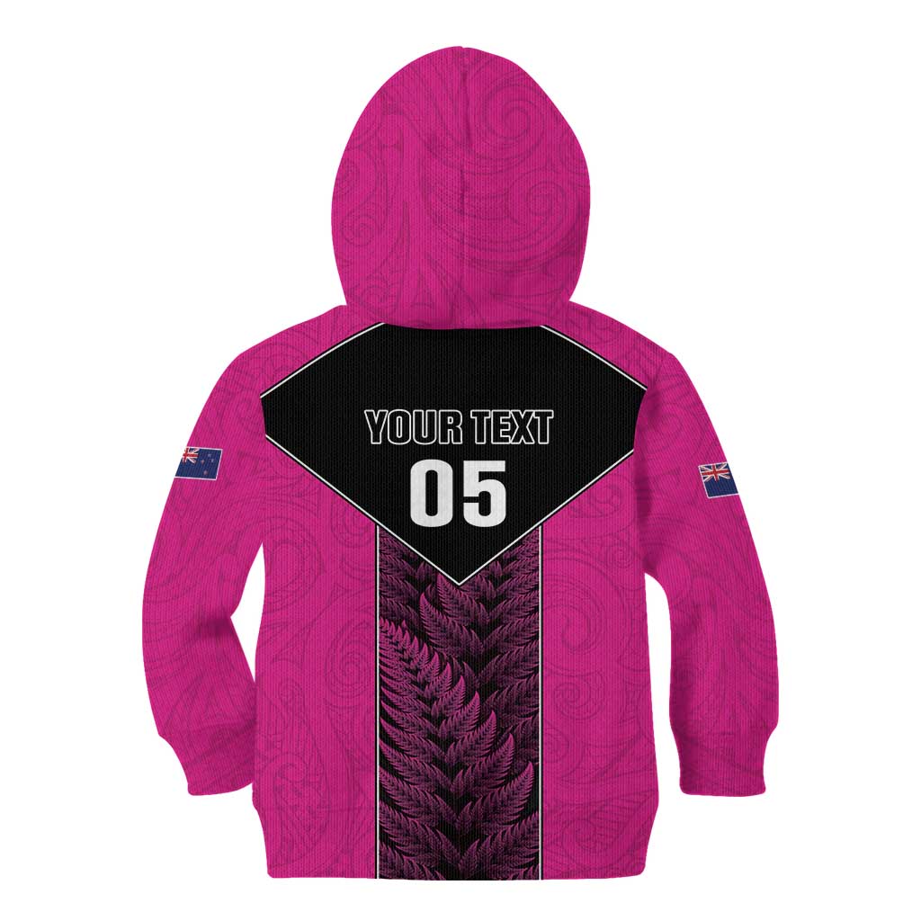 New Zealand Fern Rugby Custom Kid Hoodie Pink Maori Pattern