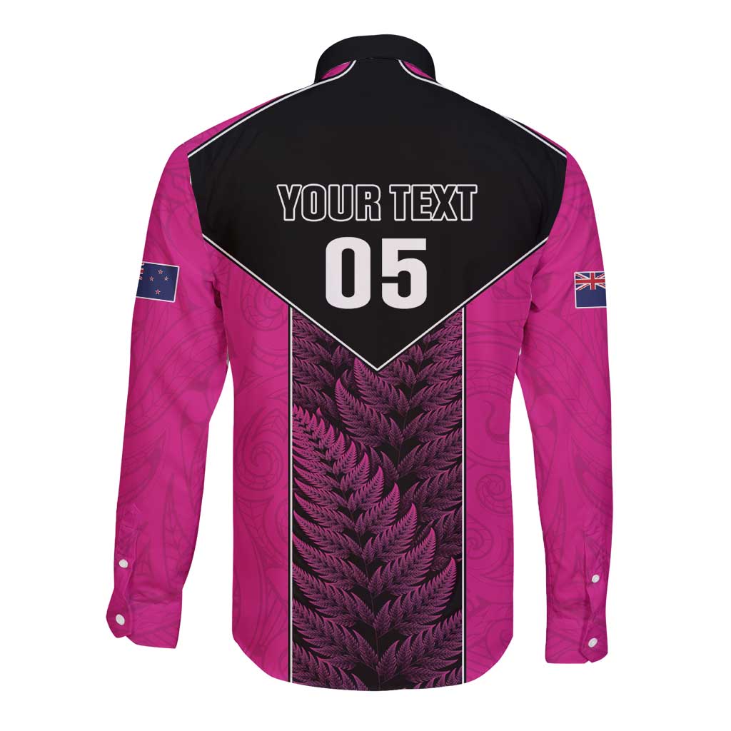 New Zealand Fern Rugby Custom Long Sleeve Button Shirt Pink Maori Pattern