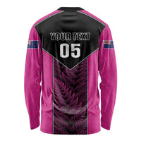 New Zealand Fern Rugby Custom Long Sleeve Shirt Pink Maori Pattern