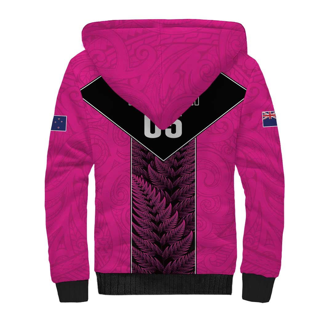 New Zealand Fern Rugby Custom Sherpa Hoodie Pink Maori Pattern