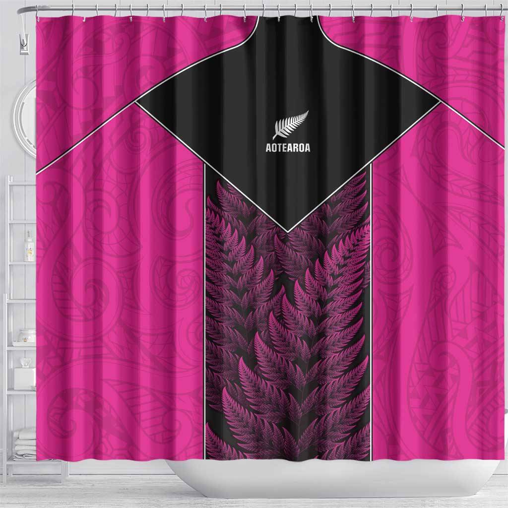 New Zealand Fern Rugby Shower Curtain Pink Maori Pattern