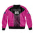 New Zealand Fern Rugby Custom Sleeve Zip Bomber Jacket Pink Maori Pattern