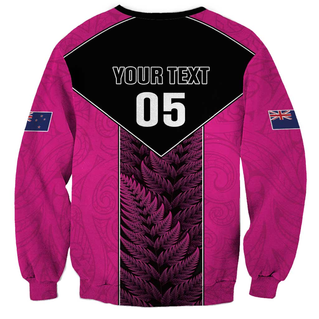New Zealand Fern Rugby Custom Sweatshirt Pink Maori Pattern