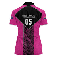 New Zealand Fern Rugby Custom Women Polo Shirt Pink Maori Pattern