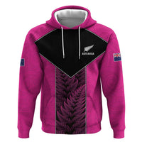 New Zealand Fern Rugby Custom Zip Hoodie Pink Maori Pattern