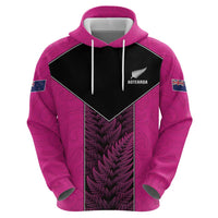 New Zealand Fern Rugby Custom Zip Hoodie Pink Maori Pattern
