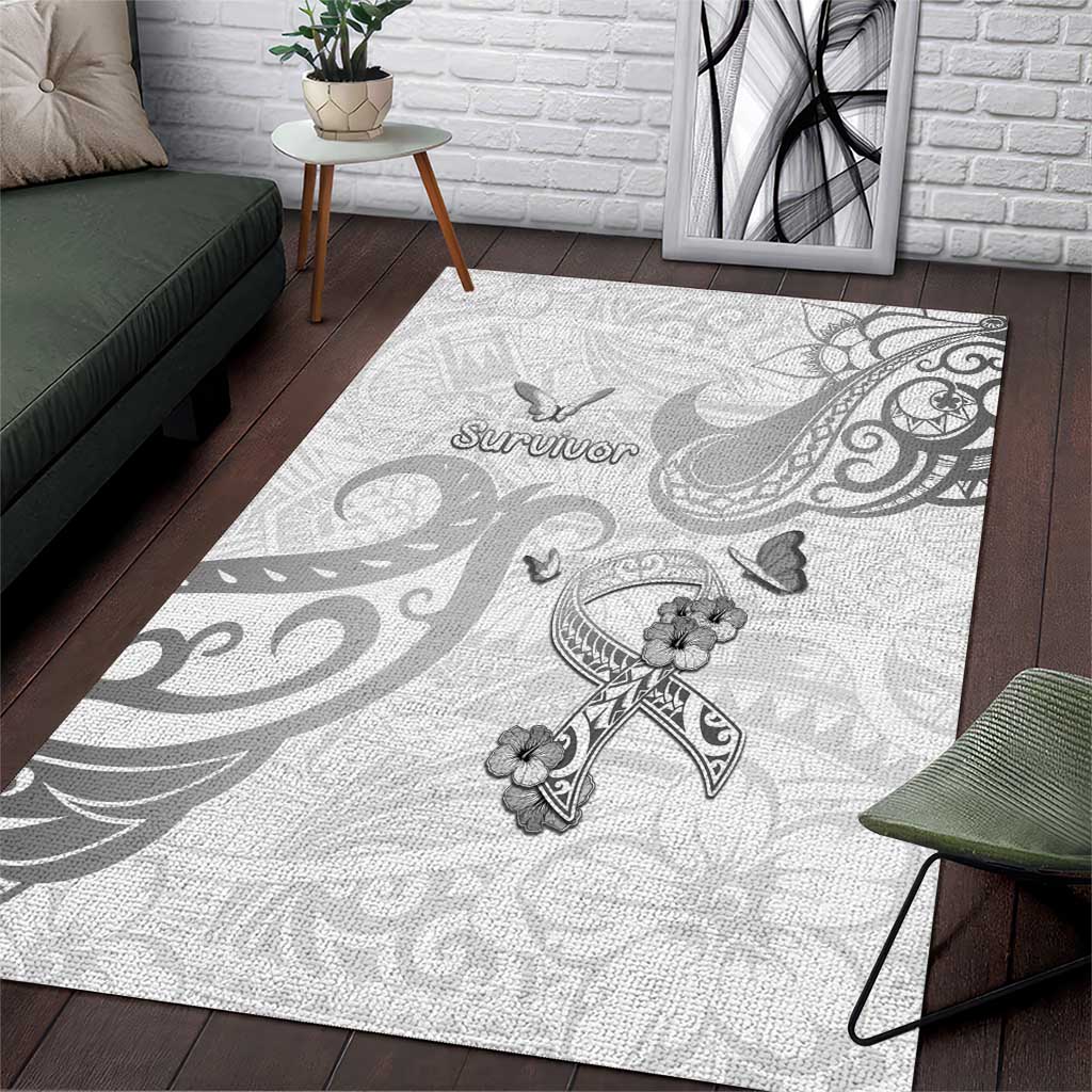 Brain Cancer Awareness Area Rug Ribbon Polynesian Pattern