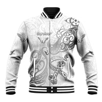 Personalised Brain Cancer Awareness Baseball Jacket Ribbon Polynesian Pattern LT05 Unisex White - Polynesian Pride