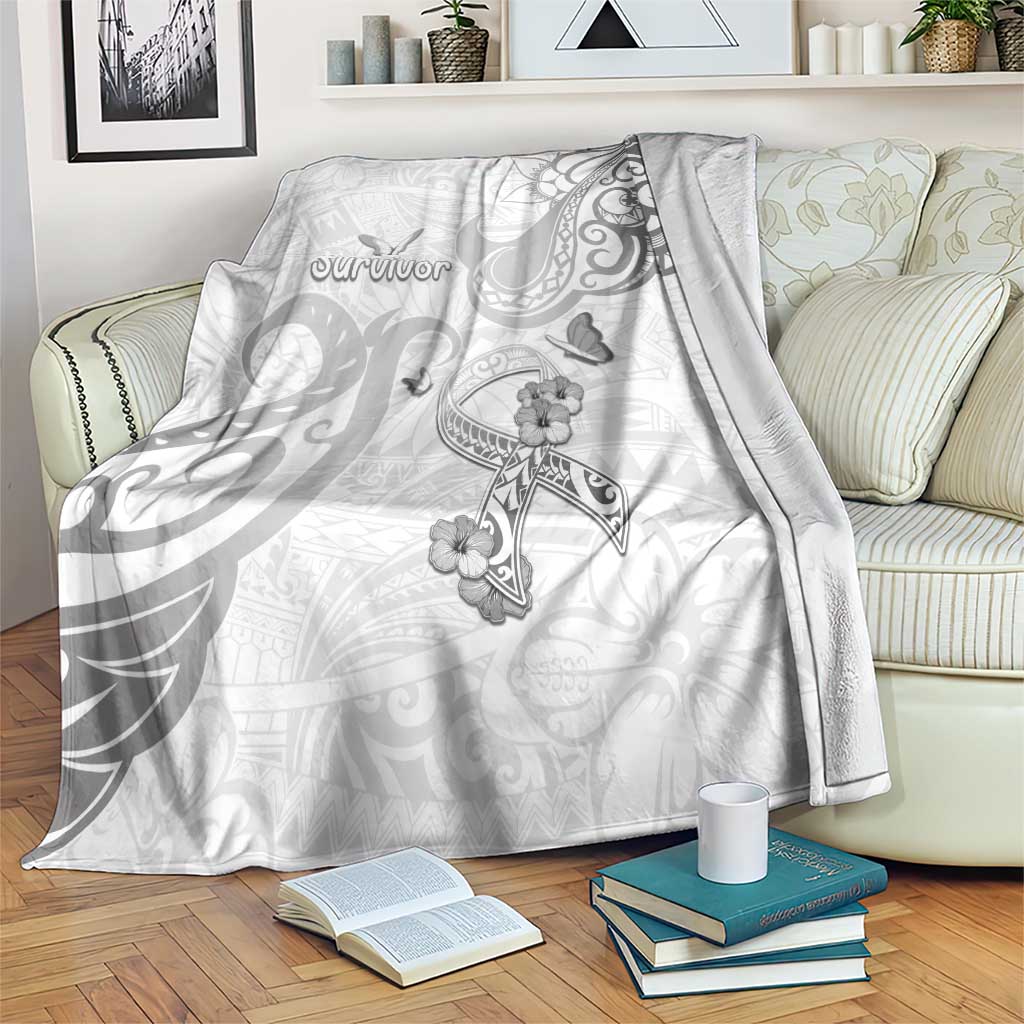 Brain Cancer Awareness Blanket Ribbon Polynesian Pattern LT05 White - Polynesian Pride