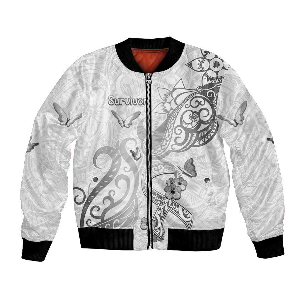 Personalised Brain Cancer Awareness Bomber Jacket Ribbon Polynesian Pattern