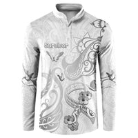Personalised Brain Cancer Awareness Button Sweatshirt Ribbon Polynesian Pattern LT05 White - Polynesian Pride