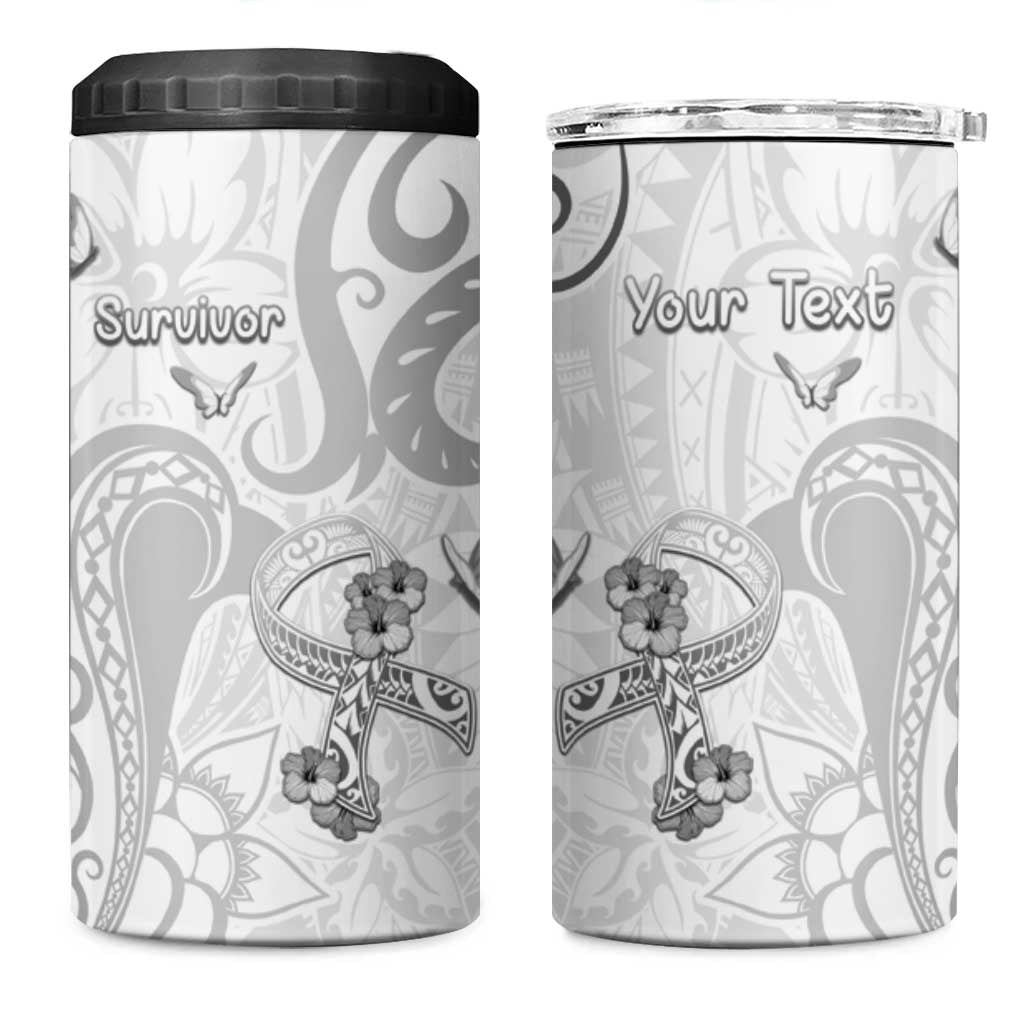 Personalised Brain Cancer Awareness 4 in 1 Can Cooler Tumbler Ribbon Polynesian Pattern LT05 One Size: 16 oz White - Polynesian Pride