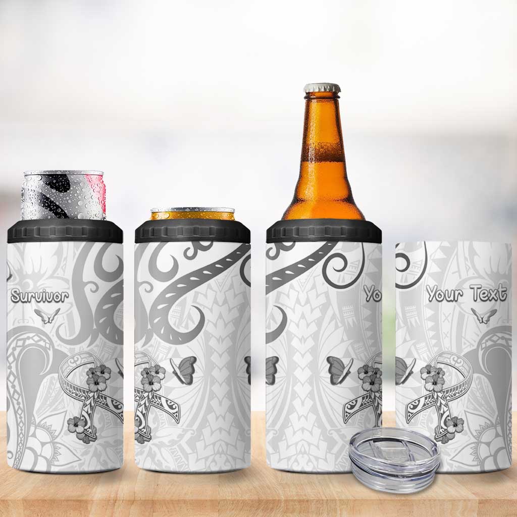 Personalised Brain Cancer Awareness 4 in 1 Can Cooler Tumbler Ribbon Polynesian Pattern LT05 - Polynesian Pride
