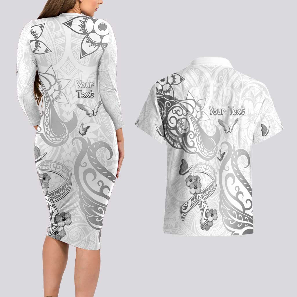 Personalised Brain Cancer Awareness Couples Matching Long Sleeve Bodycon Dress and Hawaiian Shirt Ribbon Polynesian Pattern LT05 - Polynesian Pride