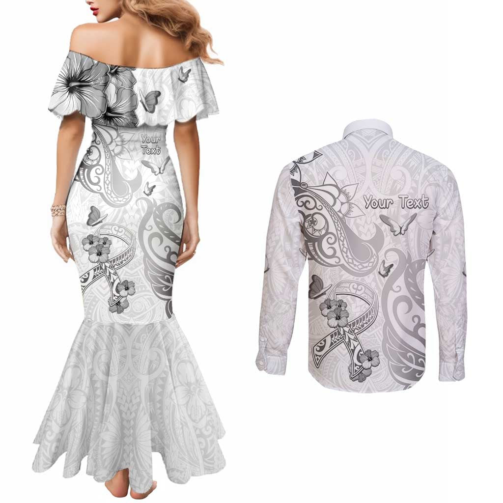 Personalised Brain Cancer Awareness Couples Matching Mermaid Dress and Long Sleeve Button Shirt Ribbon Polynesian Pattern LT05 - Polynesian Pride