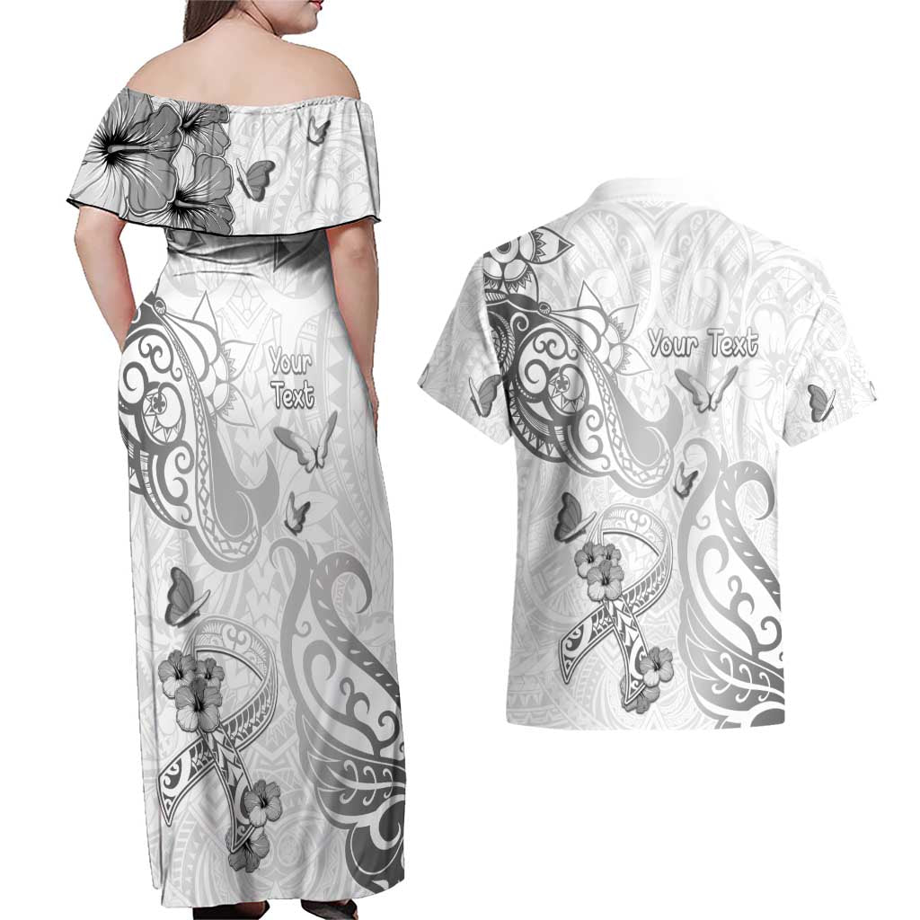 Personalised Brain Cancer Awareness Couples Matching Off Shoulder Maxi Dress and Hawaiian Shirt Ribbon Polynesian Pattern LT05 - Polynesian Pride