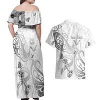 Personalised Brain Cancer Awareness Couples Matching Off Shoulder Maxi Dress and Hawaiian Shirt Ribbon Polynesian Pattern LT05 - Polynesian Pride