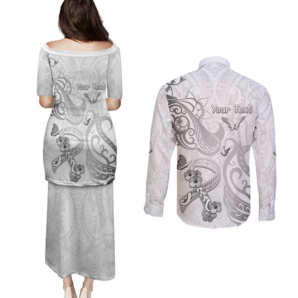 Personalised Brain Cancer Awareness Couples Matching Puletasi and Long Sleeve Button Shirt Ribbon Polynesian Pattern LT05 - Polynesian Pride