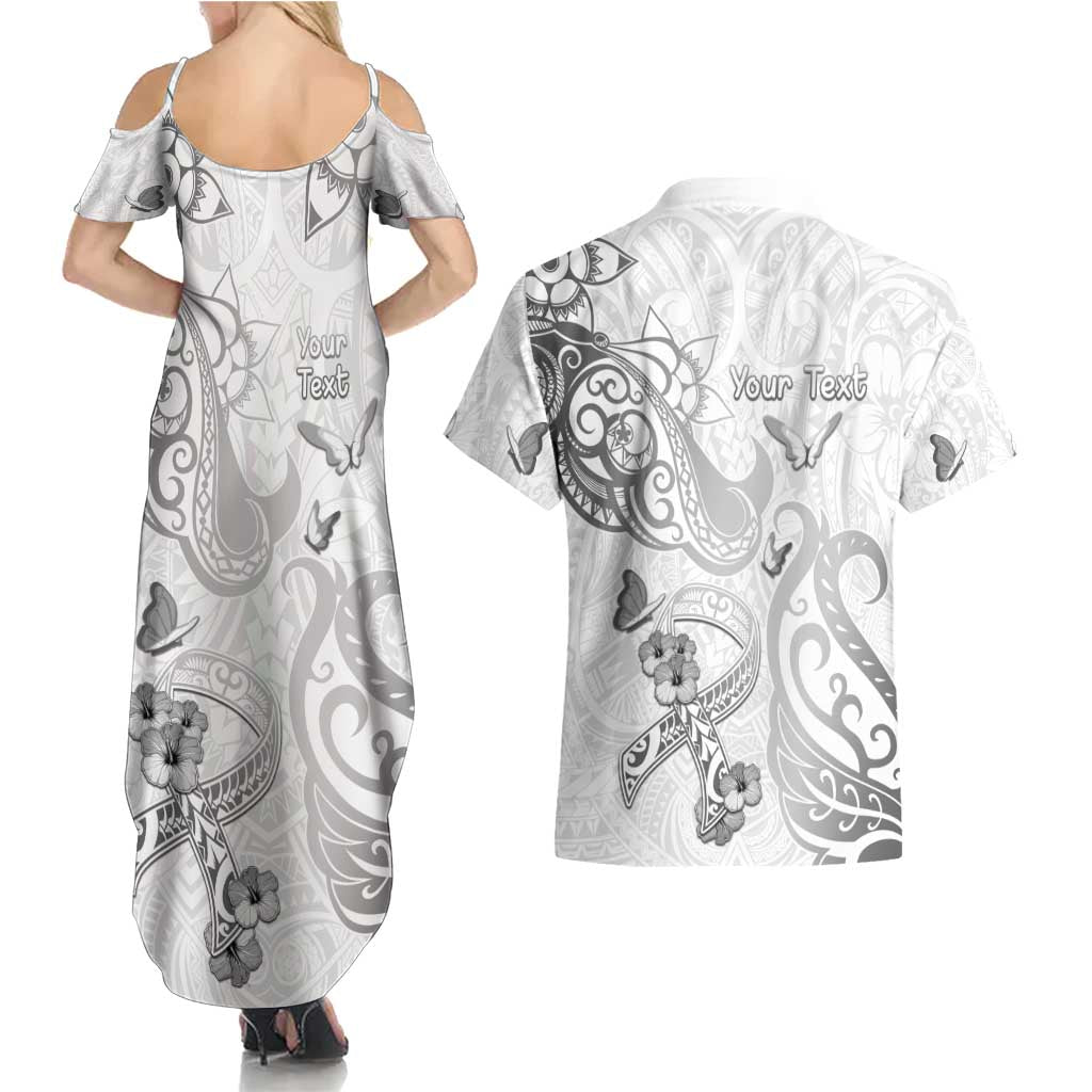 Personalised Brain Cancer Awareness Couples Matching Summer Maxi Dress and Hawaiian Shirt Ribbon Polynesian Pattern LT05 - Polynesian Pride