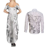 Personalised Brain Cancer Awareness Couples Matching Summer Maxi Dress and Long Sleeve Button Shirt Ribbon Polynesian Pattern LT05 - Polynesian Pride