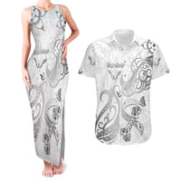 Personalised Brain Cancer Awareness Couples Matching Tank Maxi Dress and Hawaiian Shirt Ribbon Polynesian Pattern LT05 White - Polynesian Pride