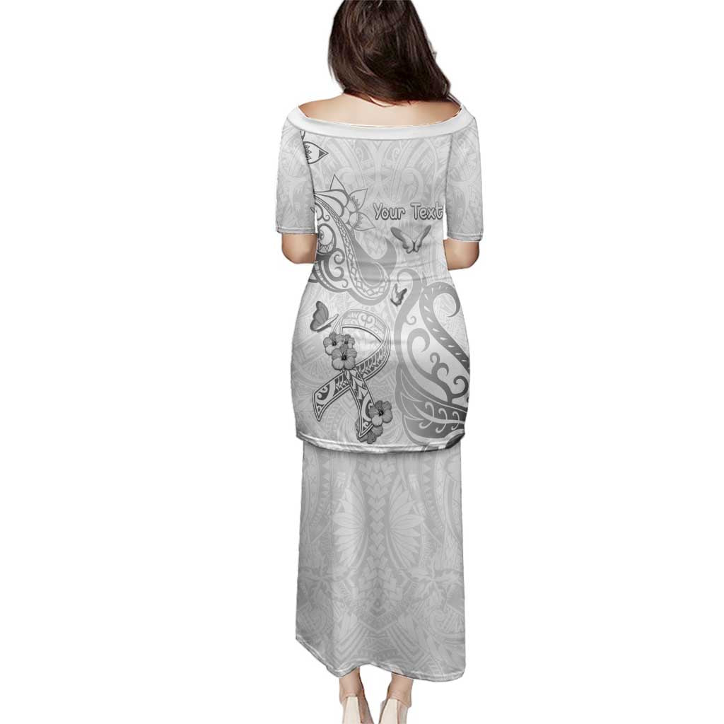 Personalised Brain Cancer Awareness Family Matching Puletasi and Hawaiian Shirt Ribbon Polynesian Pattern