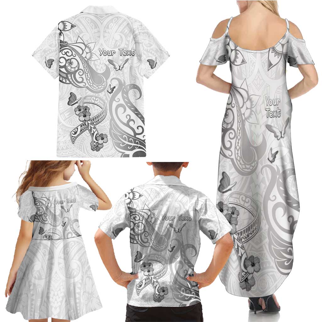 Personalised Brain Cancer Awareness Family Matching Summer Maxi Dress and Hawaiian Shirt Ribbon Polynesian Pattern