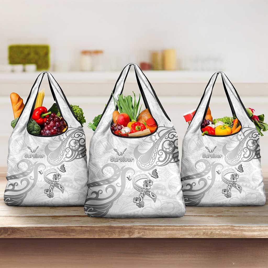 Brain Cancer Awareness Grocery Bag Ribbon Polynesian Pattern