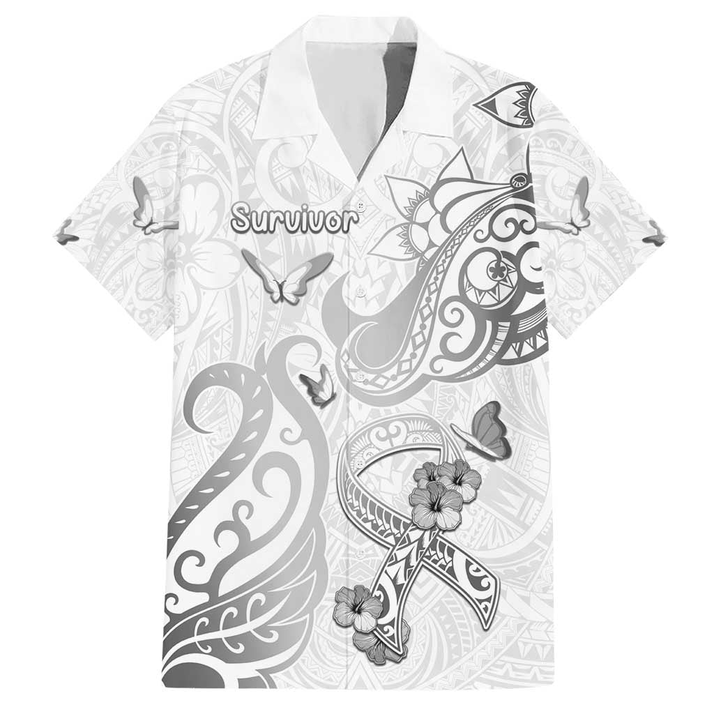 Personalised Brain Cancer Awareness Hawaiian Shirt Ribbon Polynesian Pattern LT05 White - Polynesian Pride