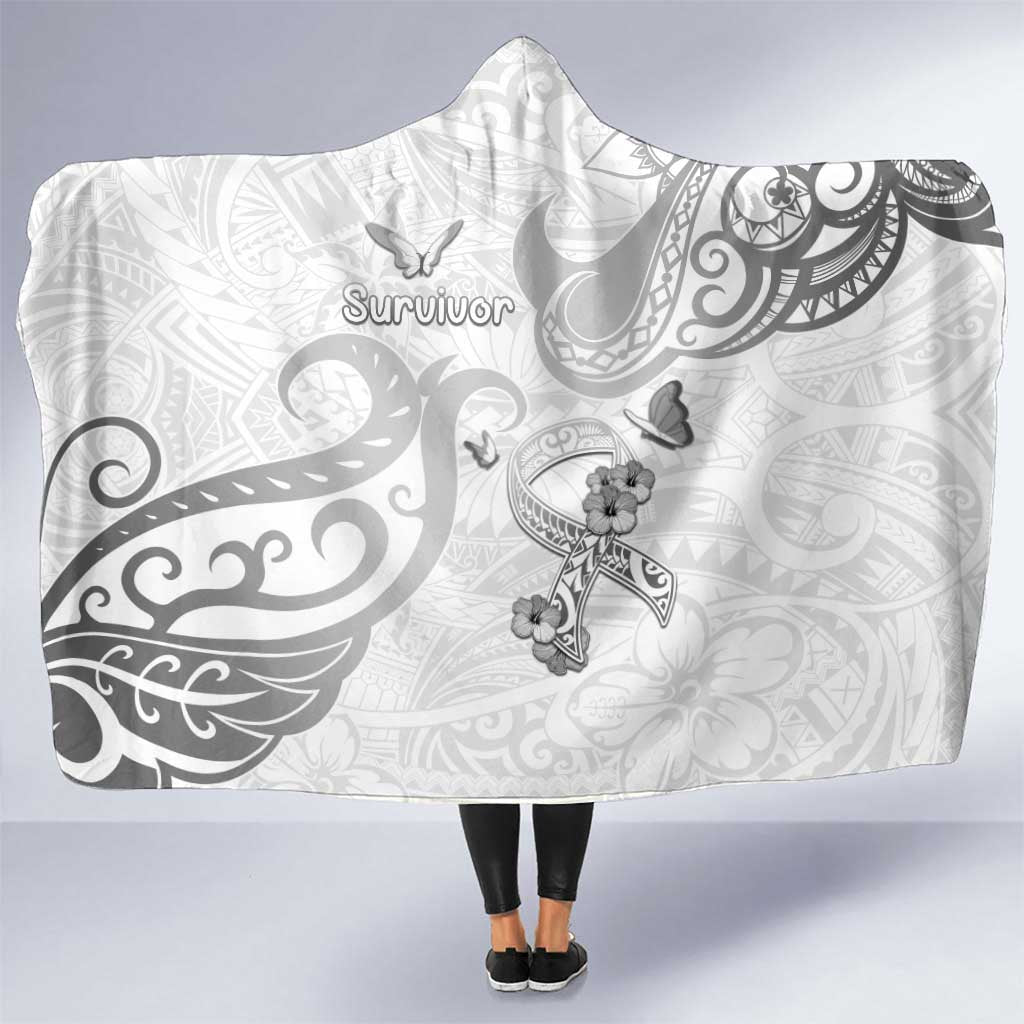 Brain Cancer Awareness Hooded Blanket Ribbon Polynesian Pattern LT05 One Size White - Polynesian Pride