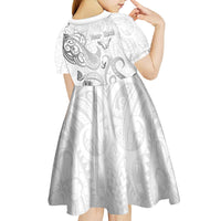 Personalised Brain Cancer Awareness Kid Short Sleeve Dress Ribbon Polynesian Pattern