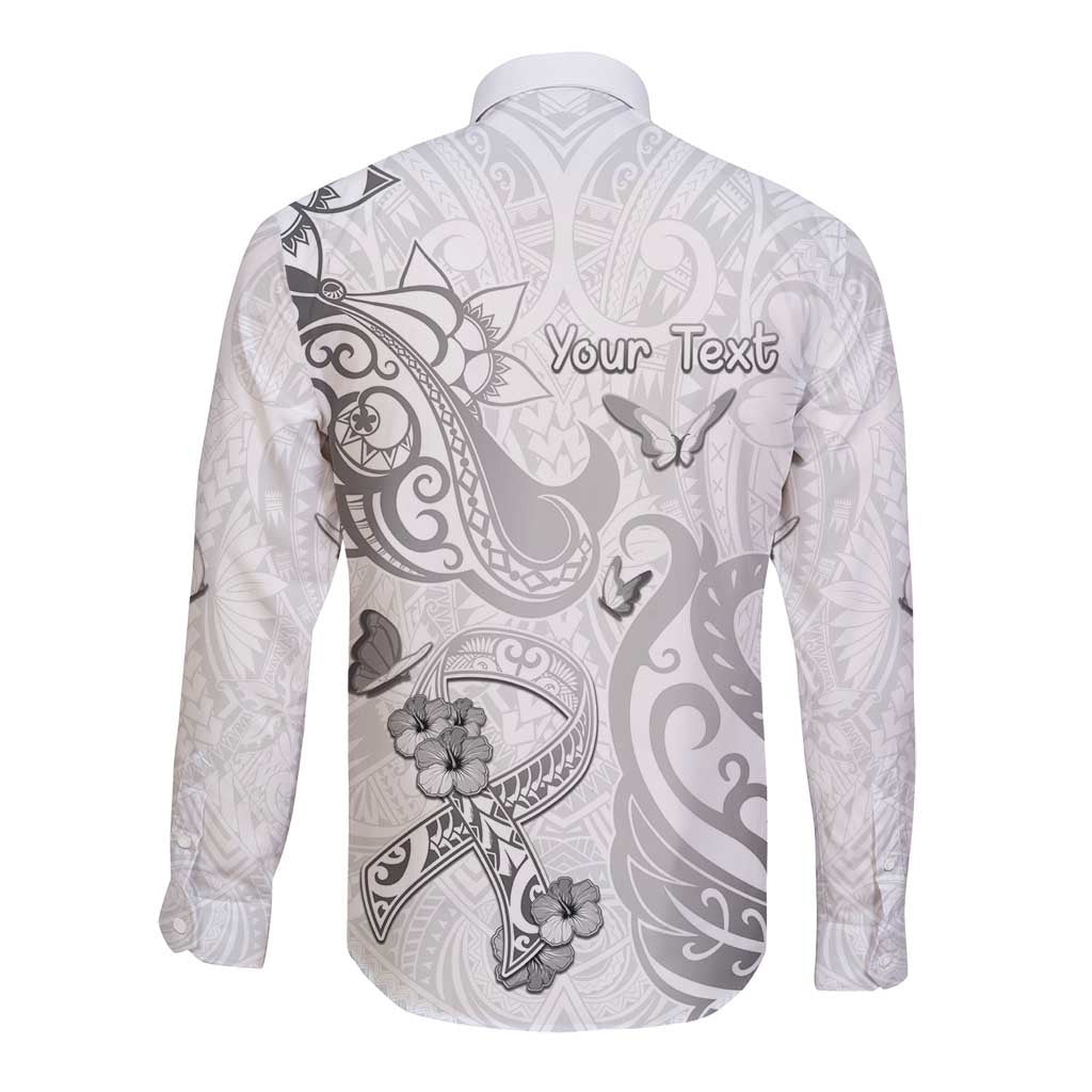 Personalised Brain Cancer Awareness Long Sleeve Button Shirt Ribbon Polynesian Pattern LT05 - Polynesian Pride
