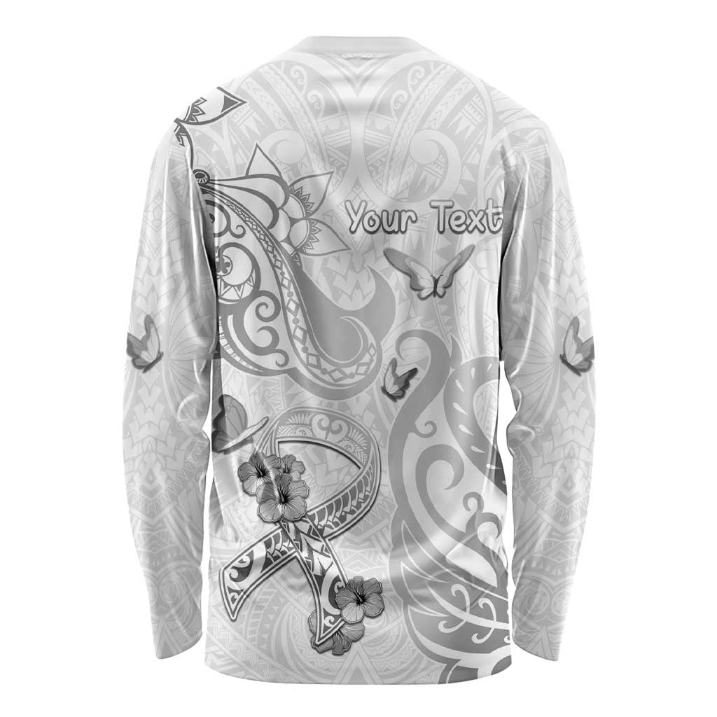 Personalised Brain Cancer Awareness Long Sleeve Shirt Ribbon Polynesian Pattern LT05 - Polynesian Pride