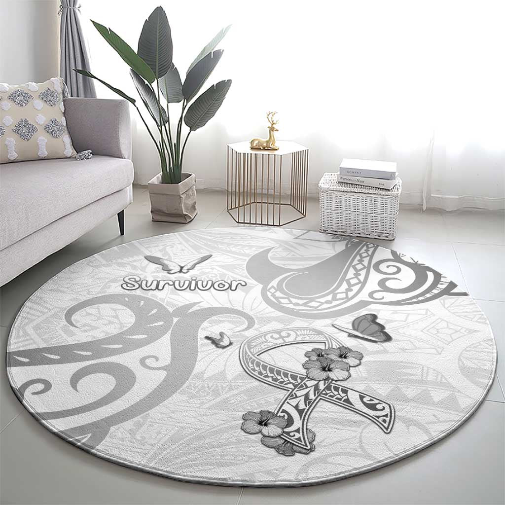 Brain Cancer Awareness Round Carpet Ribbon Polynesian Pattern