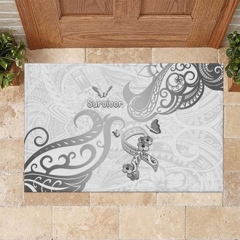 Brain Cancer Awareness Rubber Doormat Ribbon Polynesian Pattern LT05 White - Polynesian Pride