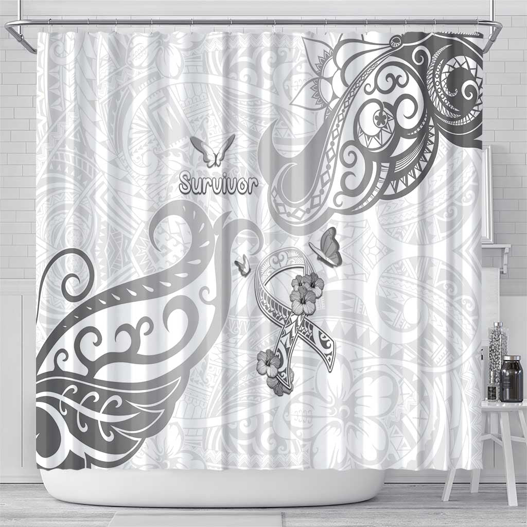 Brain Cancer Awareness Shower Curtain Ribbon Polynesian Pattern