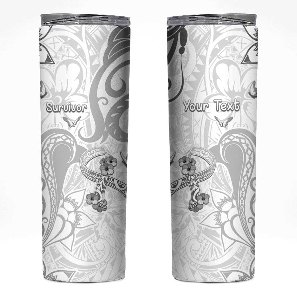 Personalised Brain Cancer Awareness Skinny Tumbler Ribbon Polynesian Pattern