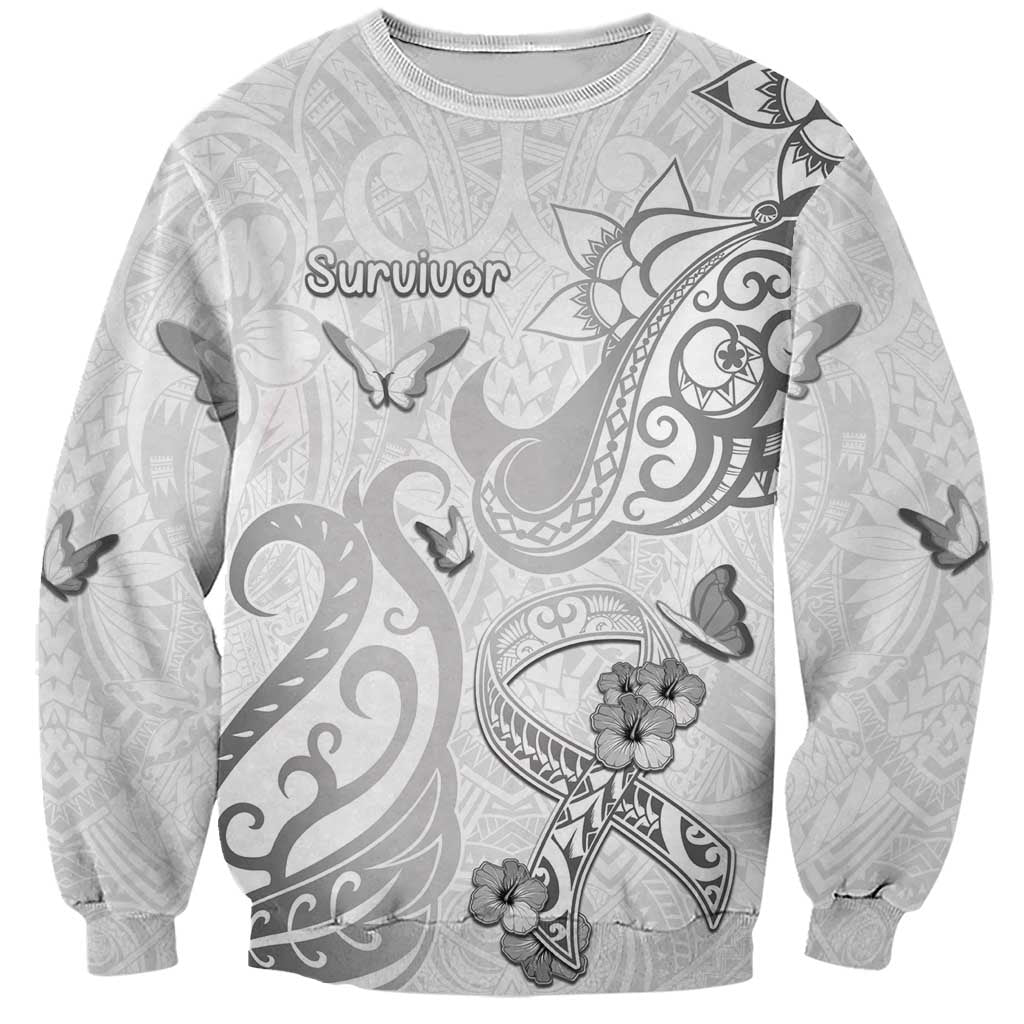 Personalised Brain Cancer Awareness Sweatshirt Ribbon Polynesian Pattern LT05 Unisex White - Polynesian Pride