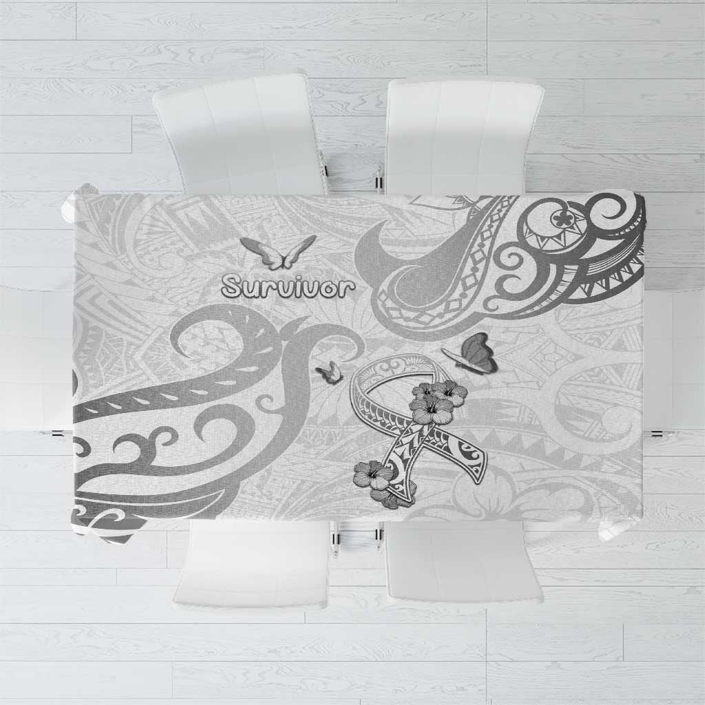 Brain Cancer Awareness Tablecloth Ribbon Polynesian Pattern LT05 White - Polynesian Pride
