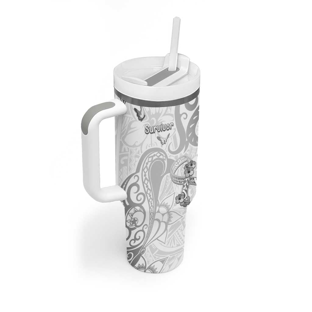 Personalised Brain Cancer Awareness Tumbler With Handle Ribbon Polynesian Pattern LT05 - Polynesian Pride