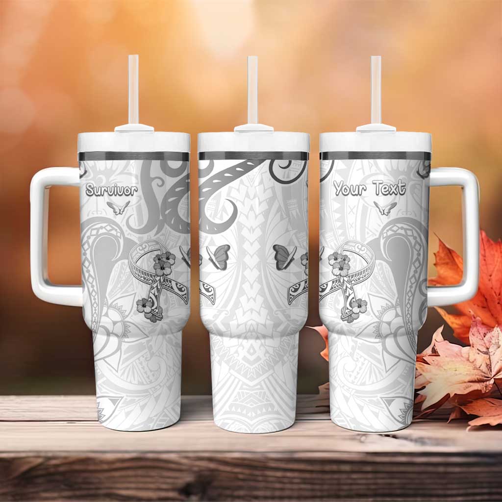 Personalised Brain Cancer Awareness Tumbler With Handle Ribbon Polynesian Pattern LT05 - Polynesian Pride